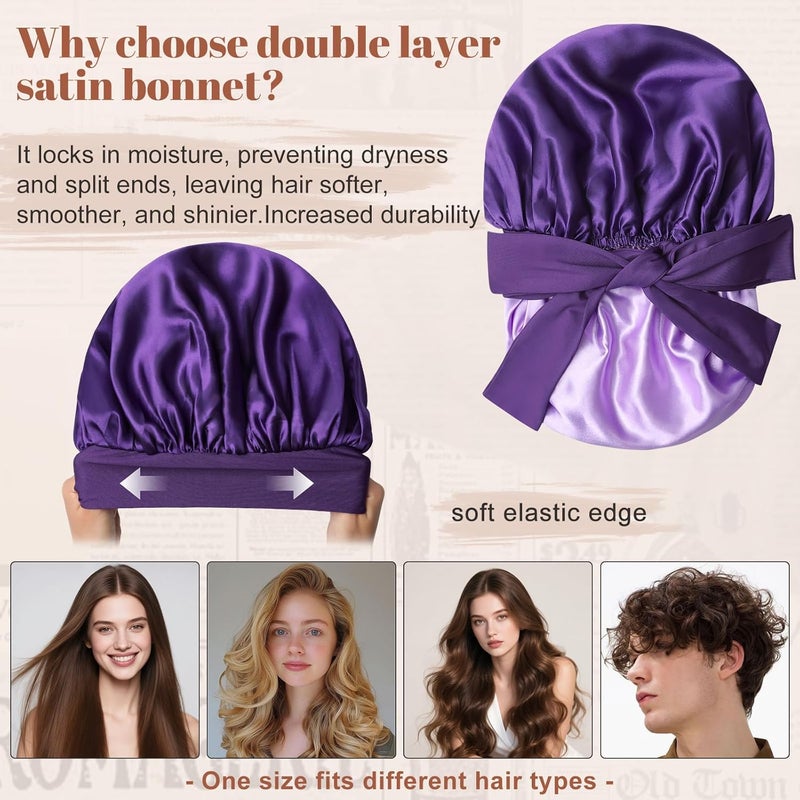 CHLINS Satin Bonnet Silk Bonnet for Sleeping Silk Sleep Cap Double Layer Hair Bonnet with Elastic Tie Band for Curly Hair Night Cap - Image 3